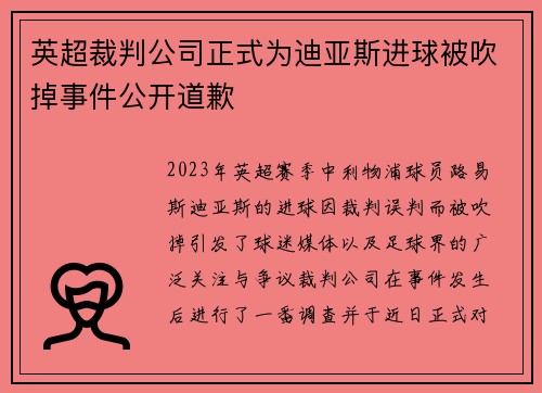英超裁判公司正式为迪亚斯进球被吹掉事件公开道歉